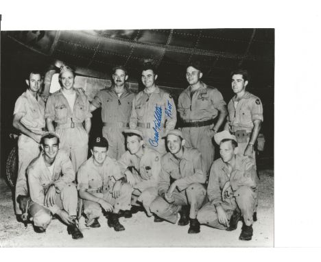 WW2 Atomic bomber Brig Gen Paul Tibbetts signed 10 x 8 photo standing with crew below the Enola Gay. He is best known as the 