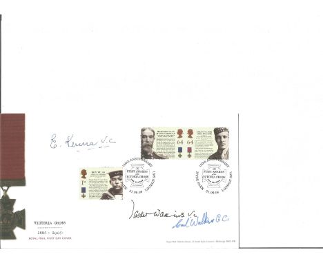 Edward Kenna VC, Tasker Watkins VC, and Carl Walker GC signed Victoria Cross commemorative FDC. Royal Mail First Day Cover. T