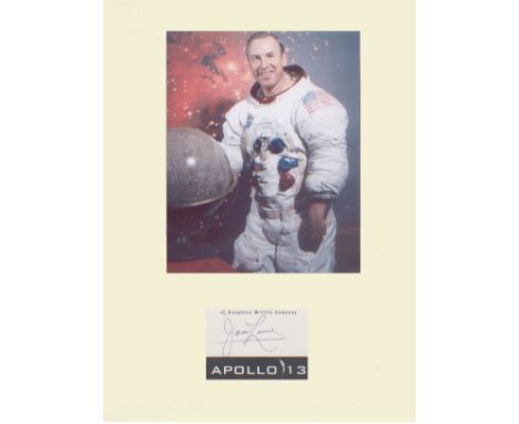 Apollo 13 James Lovell NASA astronaut Signature mounted below NASA portrait. Professionally mounted to 16"x12". Good Conditio