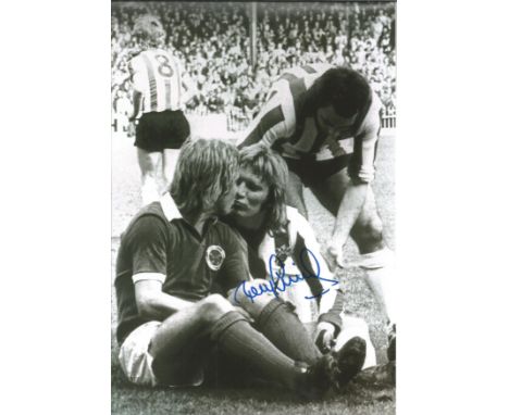 Tony Currie Football Autographed 12 X 8 Photo, A Superb Image Depicting The Moment When Currie Of Sheffield United And Leices