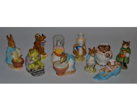 Beswick Beatrix Potter Figurines Comprising: 'Anna Maria', 'Cecily Parsley', 'Goody Tiptoes', 'Johnny Town-Mouse', 'Mrs. Tigg