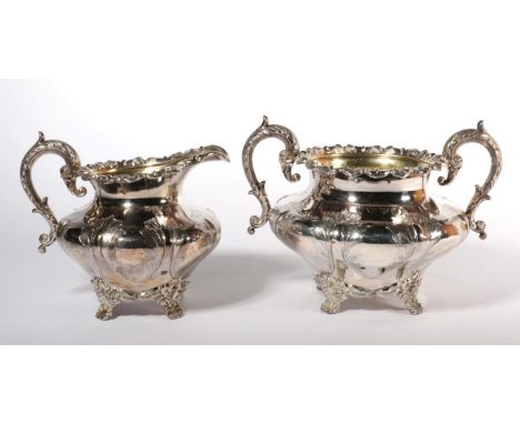 ~ A William IV silver cream jug and sugar bowl, by Waterhouse &amp; Son, Birmingham, 1836, squat circular form, elaborate bra