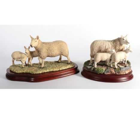 ^ Border Fine Arts 'Cheviot Ewe and Lambs', model No. B1119 by Ray Ayres, limited edition 72/500, on wood base, with box and 