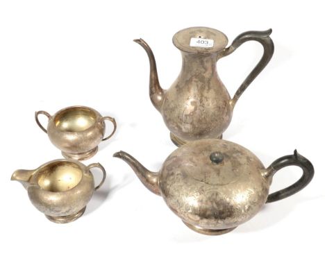 A Canadian metalware four piece tea and coffee service, Birks, stamped Sterling, with engraved decoration, 57.7ozt (4)