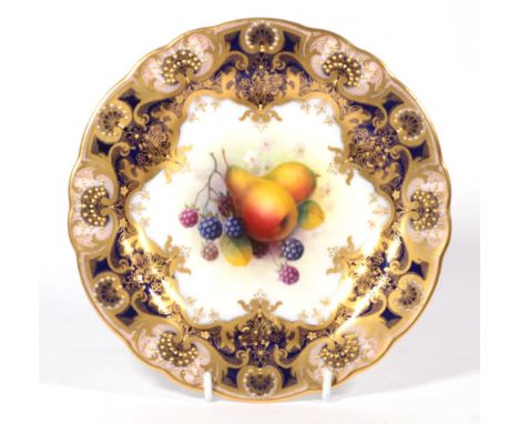 Royal Worcester gilt decorated fruit study plate signed A Shuck, 22.5cm diameter