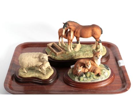 Border Fine Arts 'Spring Pastures' (Clydesdale Mare and Foal), model No. JH32 by Ray Ayre, on wood base; together with 'Texel