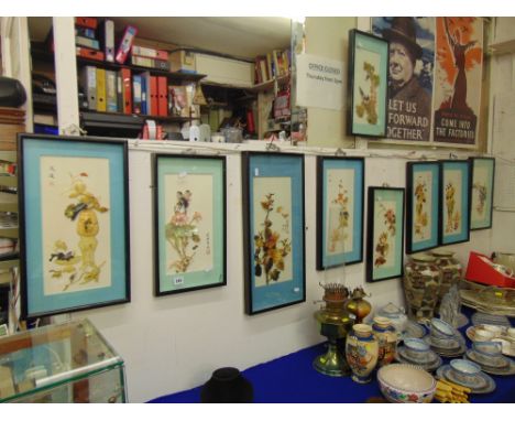 Nine framed panels, decorated with Mother of Pearl
