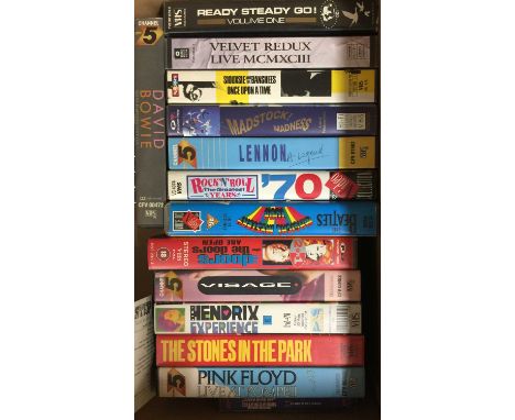 ROCK & POP - VHS/ CASSETTE COLLECTION. A smashing collection of around 92 rock & pop VHS (video tapes) and cassettes. Artists