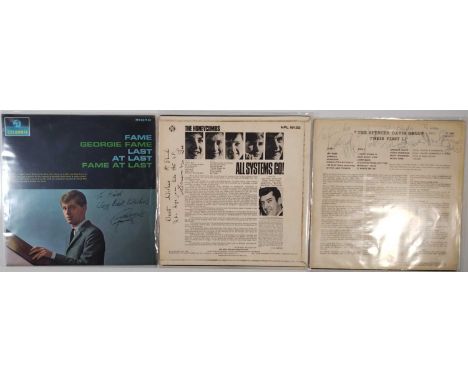 Three signed LPs to inc: The Honeycombs - All Systems Go! (NPL 18132) with a handwritten inscription to business partner Tomm