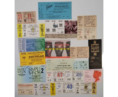 Approx 81 mostly unused / complete concert / event tickets, many with accompanying record label cover note (originally sent t