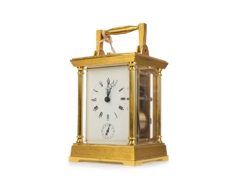DENT OF LONDON, BRASS CARRIAGE CLOCK, with French movement, the white dial with black Roman numerals and subsidiary seconds d