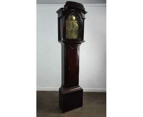 GEORGE III MAHOGANY LONGCASE CLOCK, Andrew Lyon, Port Glasgow, with brass Roman numeral chapter ring and subsidiary seconds d
