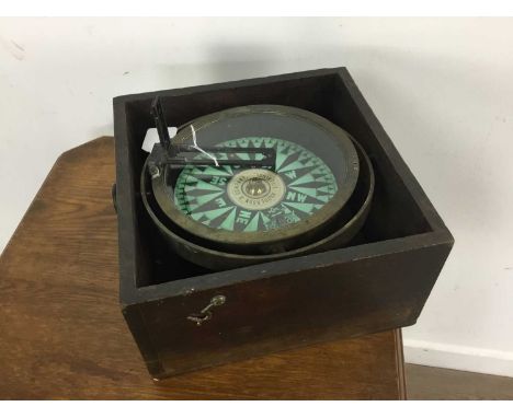 BRASS SHIP'S COMPASS, LATE 19TH / EARLY 20TH CENTURY by Rodgerson &amp; Company, Liverpool, in mahogany fitted box19cm diamet