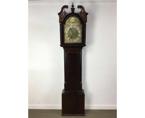 GEORGE III MAHOGANY LONGCASE CLOCK, LATE 18TH CENTURY with circular brass plate inscribed John Brown, Mauchline, above a silv