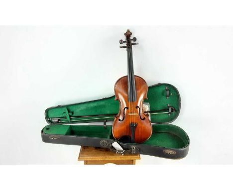 SCOTTISH VIOLIN BY JAMES WILSON OF GREENOCK, EARLY 20TH CENTURY the scroll with rosewood pegs below, the top plate in spruce 