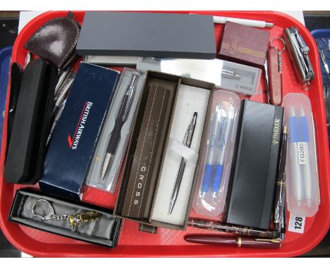 Eversharp &amp; Parker Ink Pens, other writing pens, Ronson lighter, Swiss army knife, etc:- One Tray.