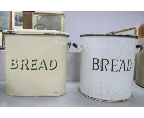 Two Vintage Enamel Bread Bins. (2)