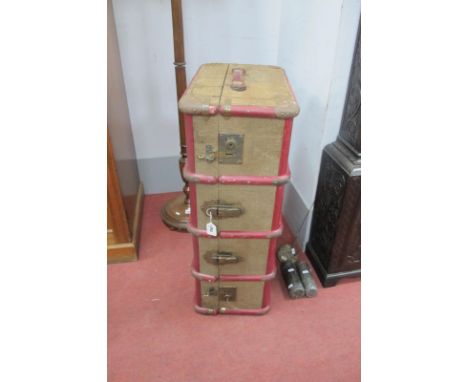 An Early XX Century Steam Trunk, with wooden bound leather handles.