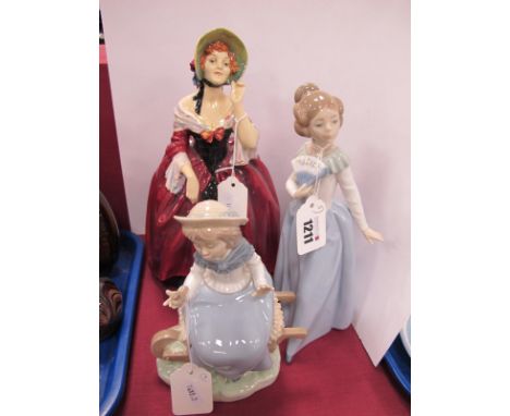 Royal Doulton Figurine "Margery" HN 14/3, together with two Nao figurines.