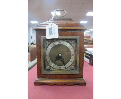 Elliott, London Walnut Cased Mantle Clock, with a brass handle, silver chapter ring.