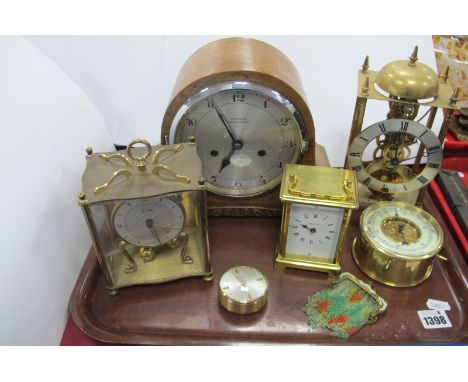 Bayard Brass Carriage Clock, Brittains oak cased mantel clock, Aneroid  barometer:- One Tray.