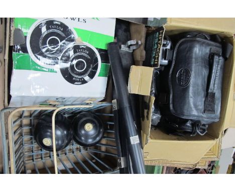 Hitachi Cam Corder VM - E5443 LE, Thomas Taylor lawn green bowls, Riley Regency two piece snooker cue.