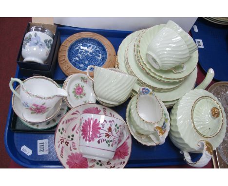 Aynsley Bone China Part Tea Set, with teapot, Minton pin tray, Willow pattern butter dish etc:- One Tray.