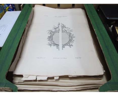 Thomas Chippendale, showing illustrations from a book of furniture plans, including Sculptured by M. Darly, W. Foster, approx