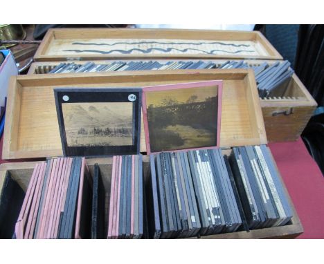 Lantern Slides - Llandudno, Conway Castle, Wiltshire, Ridge Roads and Earth works, Bamborough Castle, etc:- Two Boxes.
