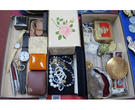 Costume Jewellery, watches, pens, powder compact, etc:- One Tray.