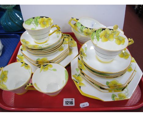 A Paragon Art Deco Part Tea Service, printed and painted with yellow poppies:- One Tray.