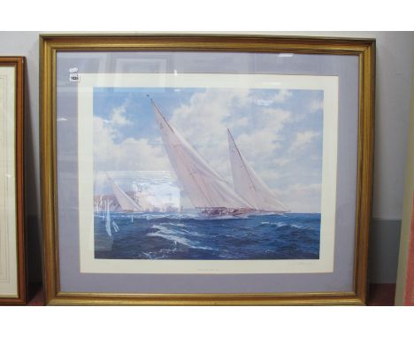 J. Steven Dews 'Velsheda off The Needles, 1935' limited edition colour print of 500, pencil signed, blind backstamp, 53 x 70.