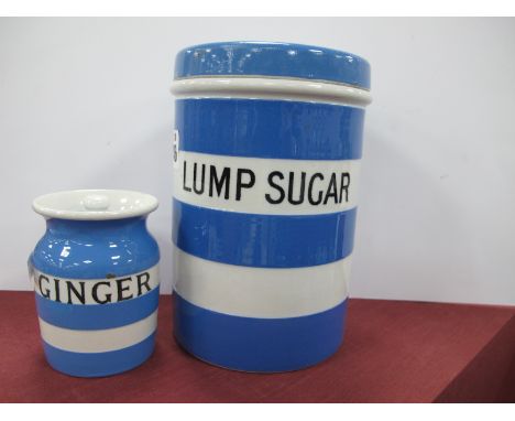 T.G Green Cornish Ware 'Lump Sugar' Storage Jar, (black back stamp) and 'Ginger' green back stamp. (2).