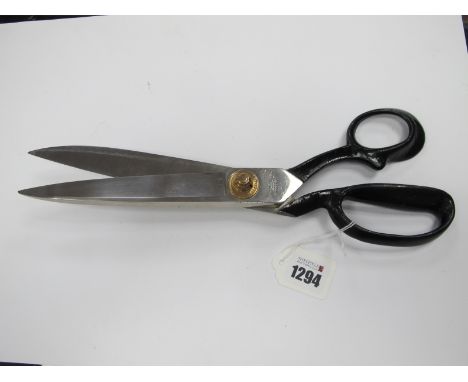 A Pair of Early XX Century Wilkinson Bros Sheffield Tailor's Scissors, showing trademark and stamped brass hinge, 33.5cm long