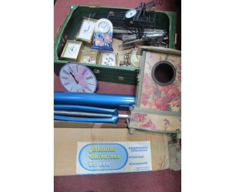 Old Tupton Ware, mantel clock, other quartz clocks, projector screen:- One Box.