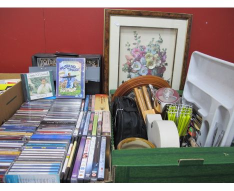 CDs, DVDs Records, clock, print, kitchen ware, etc.