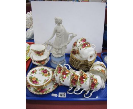 Royal Albert 'Old Country Roses' Table Ware, of twenty four pieces, all first quality, Wedgwood Jasperware clasical figurine.