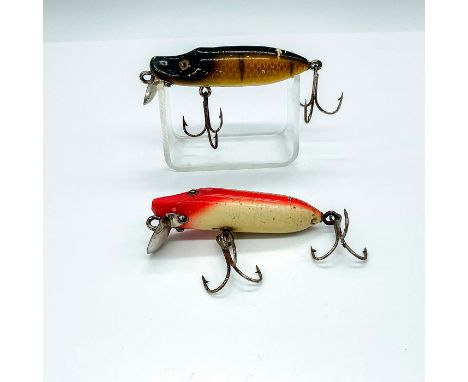 Two small lucky Strike lures in Alvin Stripey and Barred Perch. Both are stamped on diving lip, the red and silver has metal 