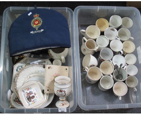 Two boxes of commemorative ware items to include; cups, mugs, cabinet plates etc. (B.P. 24% incl. VAT) 