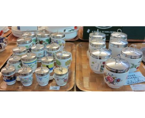 Two trays of Royal Worcester porcelain oven to tableware coddlers with plated lids. (2)(B.P. 24% incl. VAT) 