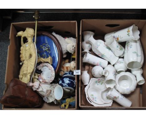 Box of assorted Aynsley Wild Tudor fine bone china and similar items, vases, hor's d'oeuvres trays etc. Together with a box o