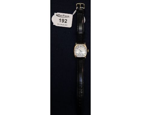 Omega 9ct gold gent's wristwatch with white enamel face, having seconds dial. (B.P. 24% incl. VAT) CONDITION REPORT: Currentl