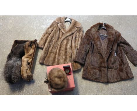 A collection of vintage fur items to include; a light brown mink fur coat by Glyn of Leinhardt Manchester, a dark brown fur c
