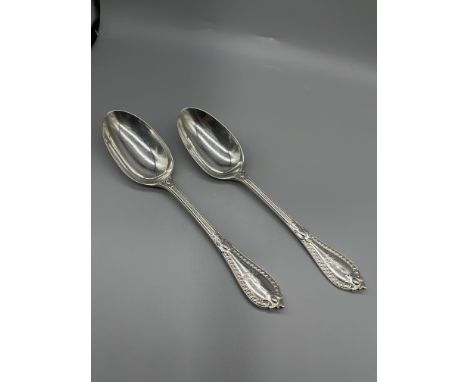 Pair of Victorian serving spoons, London 1865 by GA weight 206 grams, and Georgian serving spoon London 1815 by IP IP weight 