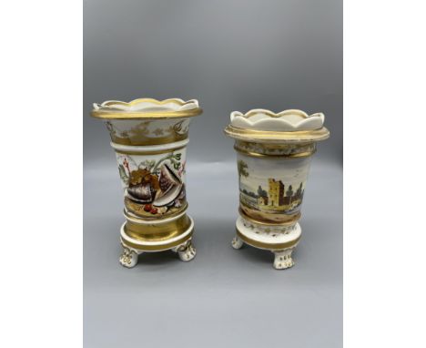 19th c restored H &amp; R Daniels spill vases.&nbsp;
Condition Report:
Seashell design good restoration to the leg and rim. H