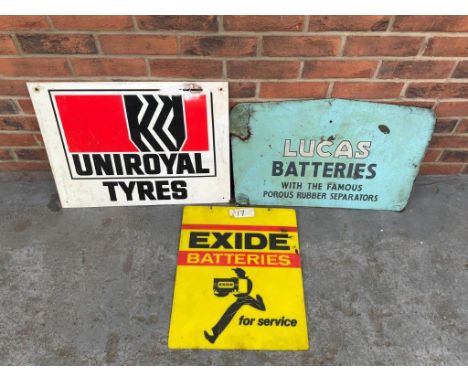 3 Signs, Uniroyal Tyres, Lucas Batteries and Exide BatteriesMake: Contact AuctioneerModel: Contact AuctioneerYear: 0Mileage: 