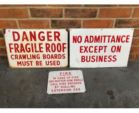 Three Original Enamel Warning SignsMake: Contact AuctioneerModel: Contact AuctioneerYear: 0Mileage: 0VIN: Contact AuctioneerC