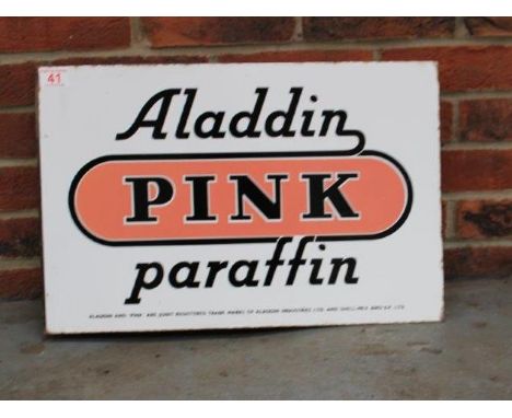 Aladdin Pink Paraffin Double Sided Vintage Enamel Flanged SignMake: Contact AuctioneerModel: Contact AuctioneerYear: 0Mileage