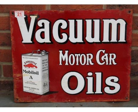 Vacuum Motor Car Oils Enamel SignMake: Contact AuctioneerModel: Contact AuctioneerYear: 0Mileage: 0VIN: Contact AuctioneerCon
