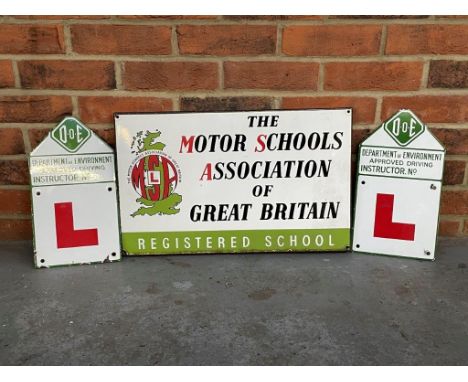 The Motor Schools Association Great Britain Enamel Sign Together With Two Enamel L PlatesMake: Contact AuctioneerModel: Conta